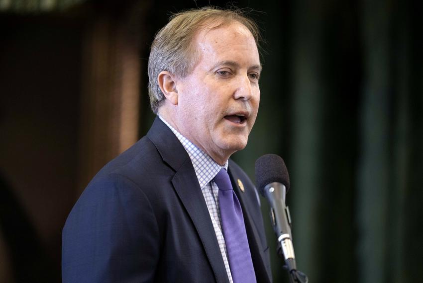 Texas Attorney General Ken Paxton gave a speech in the Senate chamber during his swearing-in ceremony on Jan. 10, 2023. This is Paxton's third term in the office.