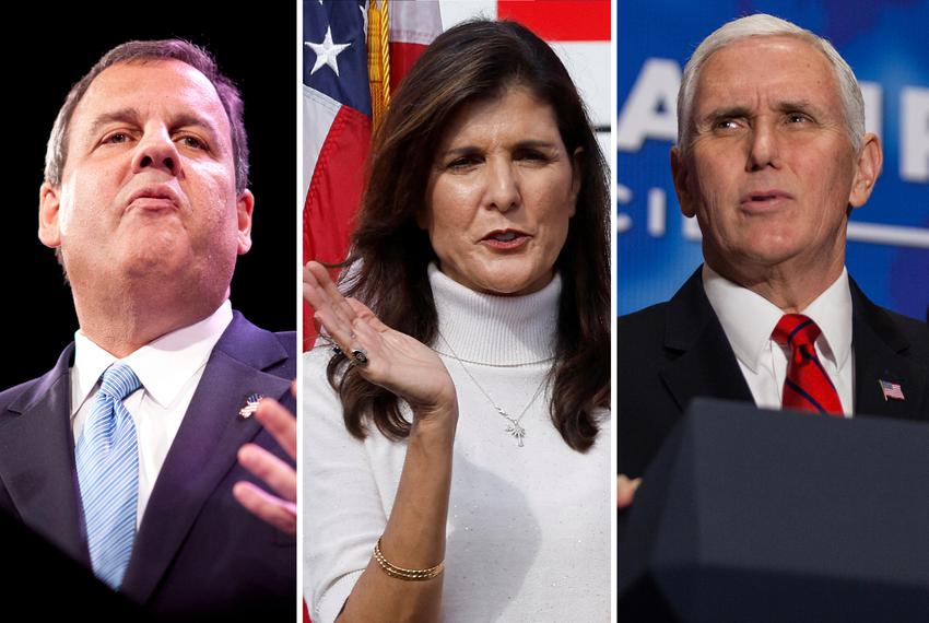 Former New Jersey Gov. Chris Christie, former U.S. ambassador to the United Nations Nikki Haley, and former Vice President Mike Pence.