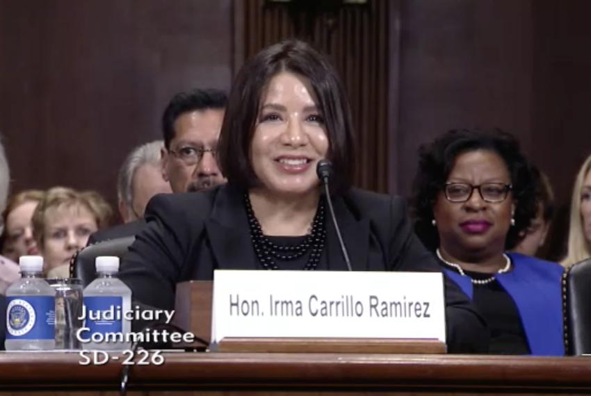 U.S. Magistrate Judge Irma Carrillo Ramirez gives opening remarks during a Senate Judiciary Committee confirmation hearing on Sept. 7th, 2016.