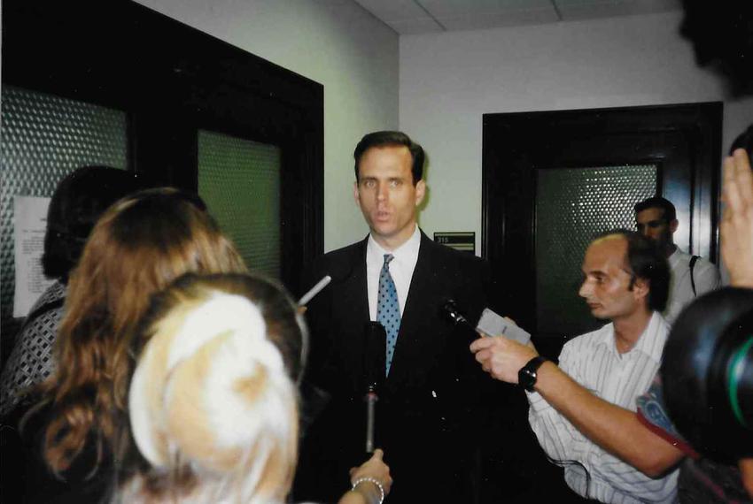 Dale Carpenter faces the media at the Texas Supreme Court in June 1996.
