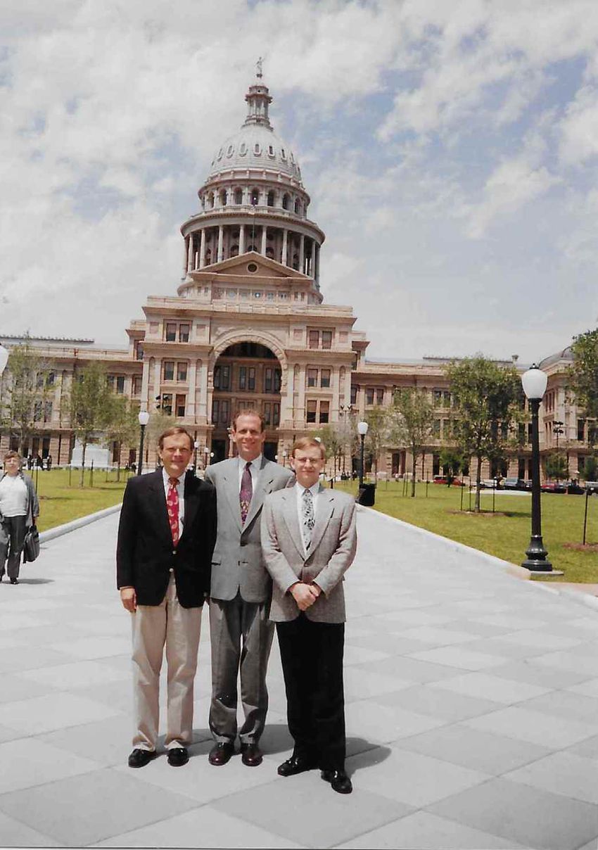 Members of the state Log Cabin Kelton Dillard, Dale Carpenter and Steve Labinski, left to right, outside the Texas Capitol in 1997.