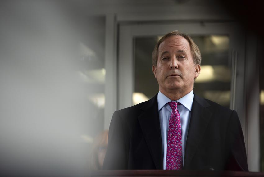 State Attorney General Ken Paxton holds a press conference at the Houston Recovery Center on Oct. 26, 2021.