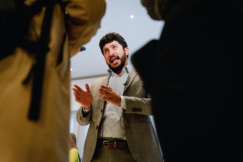U.S. Congressman-elect Greg Casar, D-TX, speaks to reporters after a press conference with other incoming CPC members at AFL-CIO Headquarters in Washington, DC, on Sunday, Nov. 13, 2022.