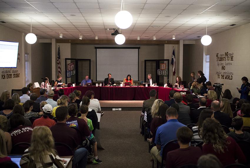 The Dripping Springs Independent School District Board held a public hearing regarding the policy allowing for a transgender third-grade student at Walnut Springs Elementary to use the girls' bathroom in accordance with her gender identity on Monday, September 26, 2016.